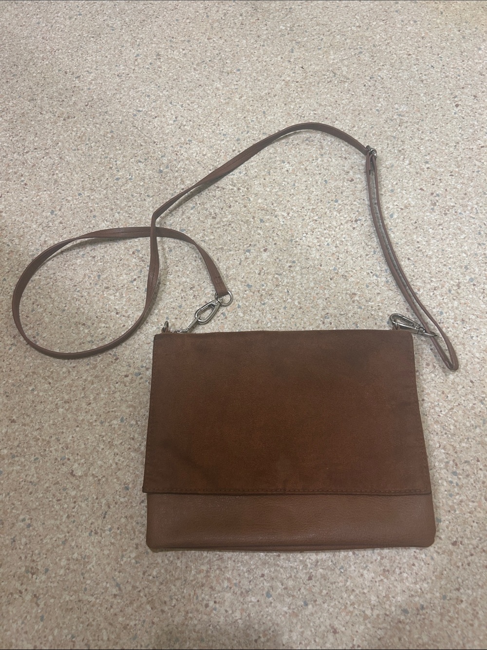H&M Small Brown Crossbody Bag W/Front Suede Flap Snap Closure